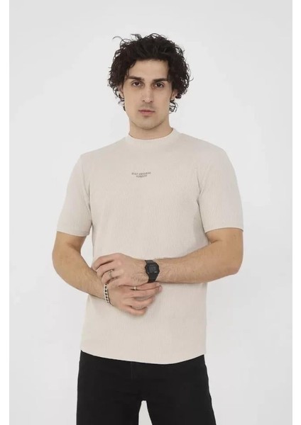 Unisex Bisiklet Yaka Slim Fit T-Shirt- Bej fiyatları