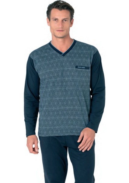6110 Erkek Lacivert Kuzun Kollu V Yaka Pijama Takımı