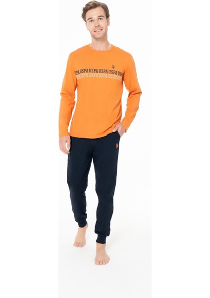 18953 Erkek Turuncu Yuvarlak Yaka Uzun Kollu Pijama Takımı