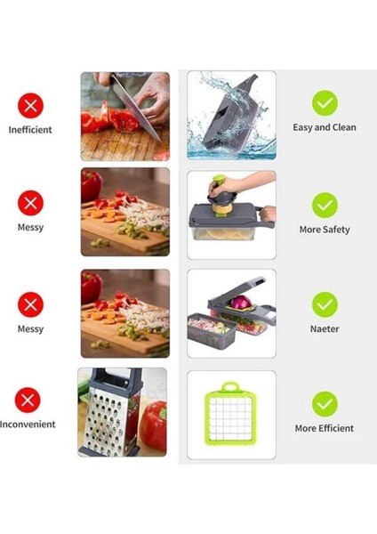 8 Bıçaklı Çok Renkli Sebze Doğrayıcı ve Dilimleme Aleti