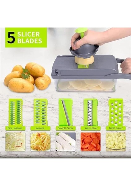 8 Bıçaklı Çok Renkli Sebze Doğrayıcı ve Dilimleme Aleti