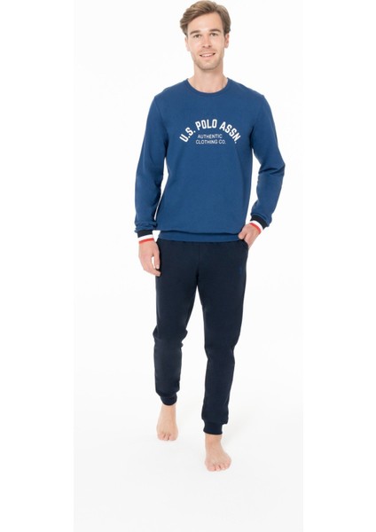 18943 Erkek Lacıvert Yuvarlak Yaka Uzun Kollu Pijama Takımı
