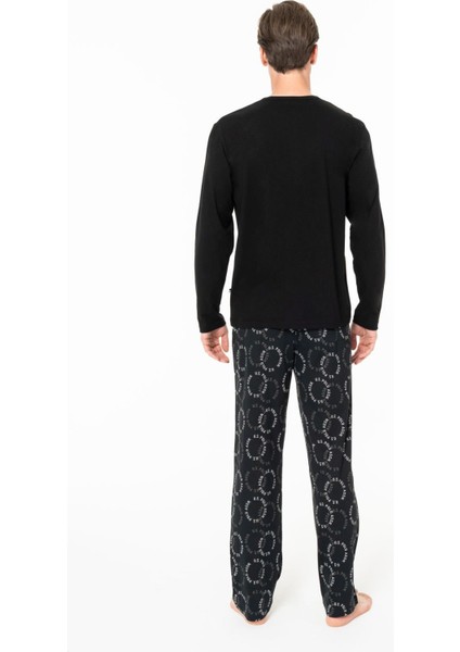 18971 Erkek Sıyah Yuvarlak Yaka Patlı Uzun Kollu Pijama Takımı fırsatları