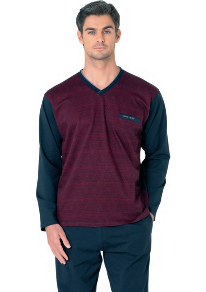 6110 Erkek Bordo Kuzun Kollu V Yaka Pijama Takımı