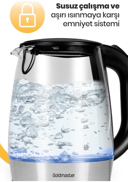 1.7 Lt Işıklı Cam Kettle, Şık ve Pratik Su Isıtıcı indirimleri