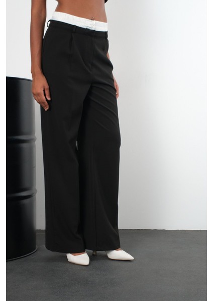 Siyah Regular Beli Garni Detaylı Pantolon