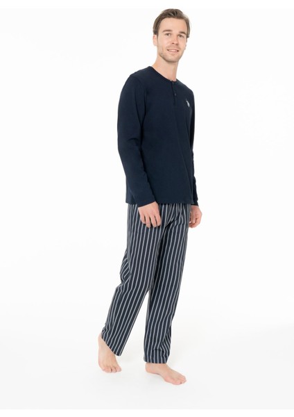 18994 Erkek Lacıvert Yuvarlak Yaka Uzun Kollu Pijama Takımı modelleri