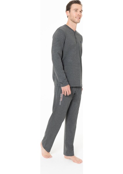 18959 Erkek Antrasıt Melanj Yuvarlak Yaka Patlı Uzun Kollu Pijama Takımı fiyatları