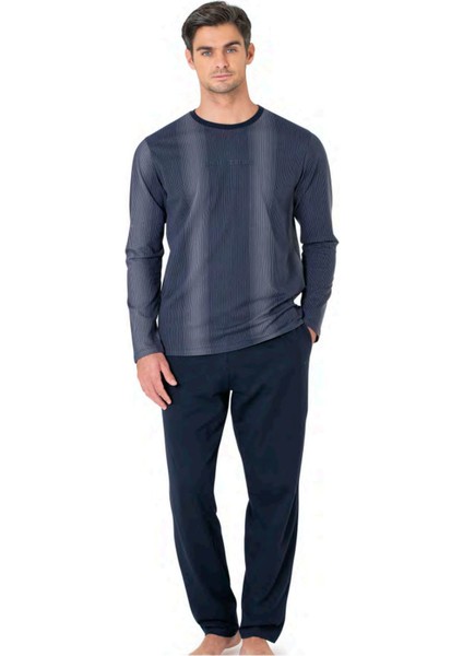 6105 Erkek Lacivert Uzun Kollu Bisiklet Yaka Pijama Takımı