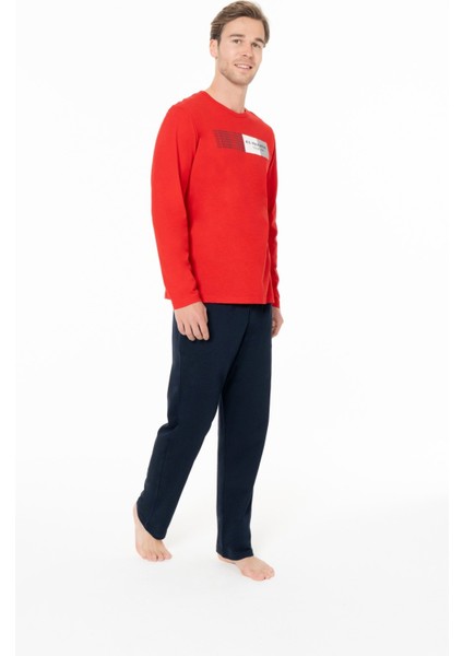 18945 Erkek Kırmızı Yuvarlak Yaka Uzun Kollu Pijama Takımı fiyatları
