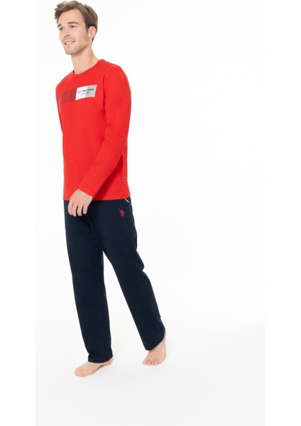 18945 Erkek Kırmızı Yuvarlak Yaka Uzun Kollu Pijama Takımı modelleri