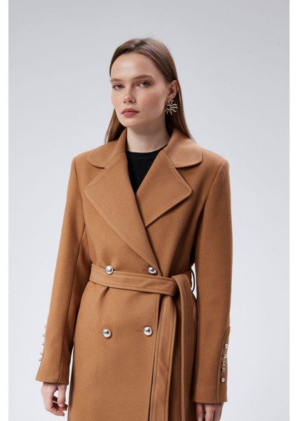 Kadın Kol Düğme Detaylı Regular Astarlı Kaban