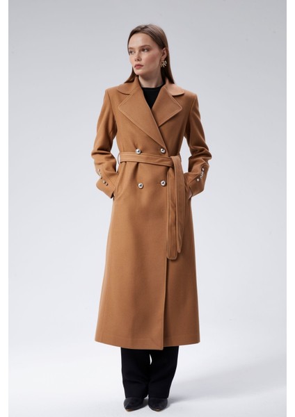 Kadın Kol Düğme Detaylı Regular Astarlı Kaban