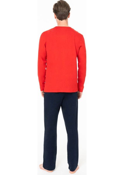 18945 Erkek Kırmızı Yuvarlak Yaka Uzun Kollu Pijama Takımı fırsatları