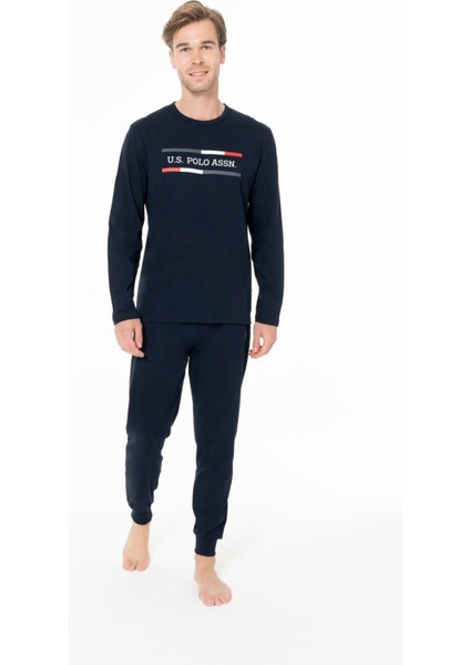 18951 Erkek Lacıvert Yuvarlak Yaka Uzun Kollu Pijama Takımı