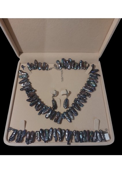 Doğal Siyah Barok Inci Kolye Bileklik Küpe Set fiyatları