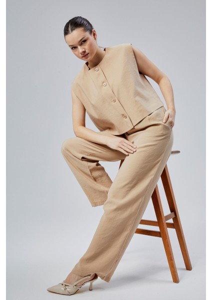 Kadın Taş Rahat Kesim Dokuma Pantolon