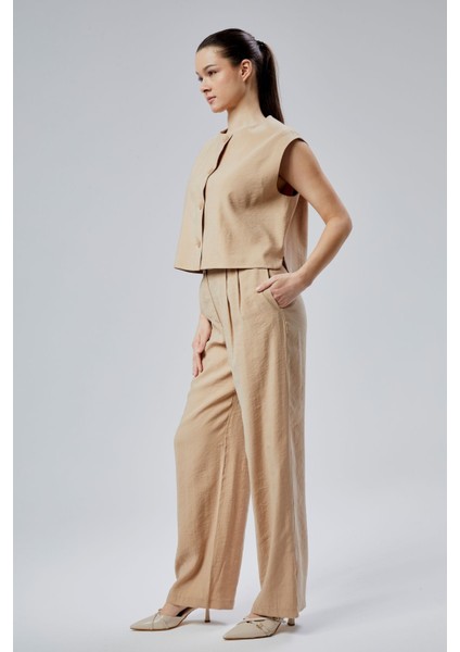 Kadın Taş Rahat Kesim Dokuma Pantolon