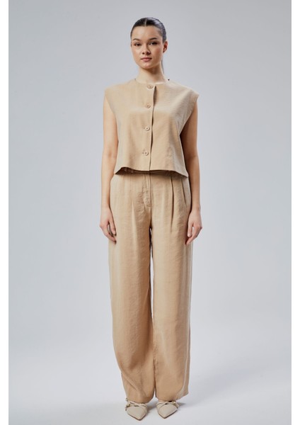 Kadın Taş Rahat Kesim Dokuma Pantolon