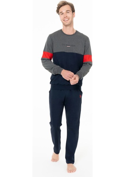 18930 Erkek Antrasıt Melanj Yuvarlak Yaka Uzun Kollu Pijama Takımı