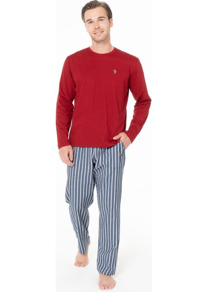 18977 Erkek Bordo Yuvarlak Yaka Uzun Kollu Pijama Takımı