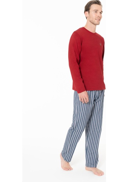 18977 Erkek Bordo Yuvarlak Yaka Uzun Kollu Pijama Takımı modelleri