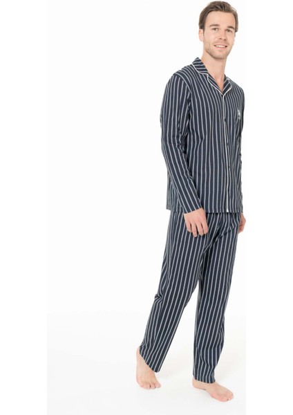 18993 Erkek Lacıvert Önden Düğme Detaylı Uzun Kollu Pijama Takımı fiyatları