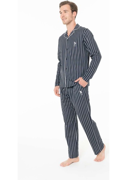 18993 Erkek Lacıvert Önden Düğme Detaylı Uzun Kollu Pijama Takımı modelleri