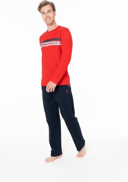 18947 Erkek Kırmızı Yuvarlak Yaka Uzun Kollu Pijama Takımı modelleri