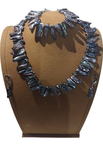 Doğal Siyah Barok Inci Kolye Bileklik Küpe Set fırsatları