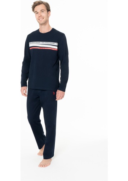 18947 Erkek Lacıvert Yuvarlak Yaka Uzun Kollu Pijama Takımı