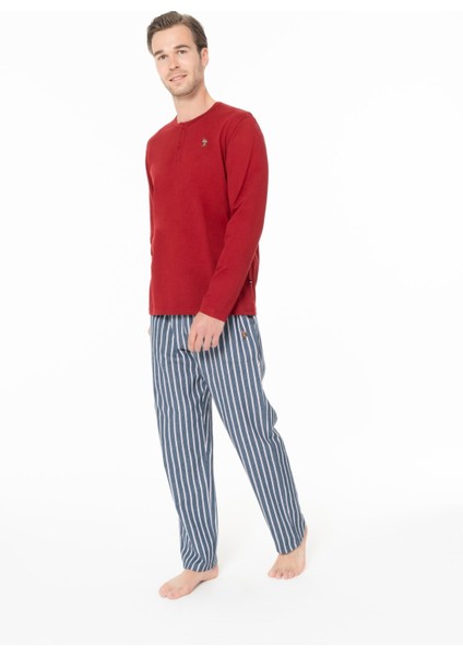 18987 Erkek Bordo Yuvarlak Yaka Patlı Uzun Kollu Pijama Takımı fiyatları