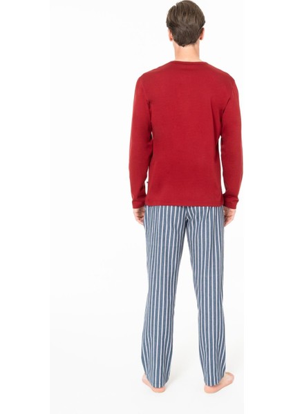 18987 Erkek Bordo Yuvarlak Yaka Patlı Uzun Kollu Pijama Takımı fırsatları