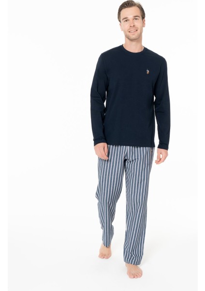 18977 Erkek Lacıvert Yuvarlak Yaka Uzun Kollu Pijama Takımı