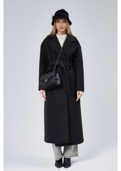 Siyah Buklet Kaşe Oversize Kaban