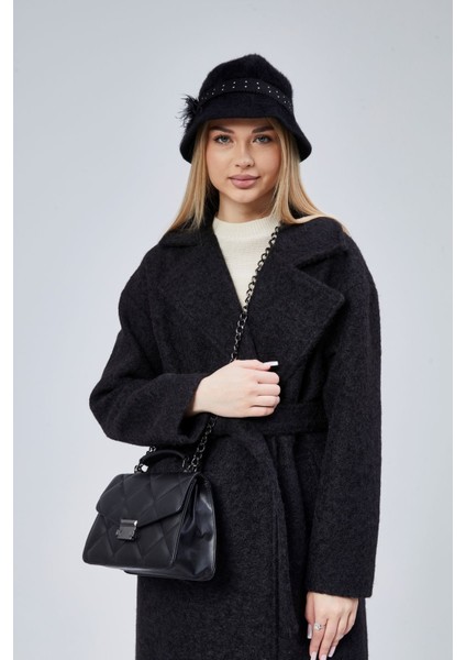Siyah Buklet Kaşe Oversize Kaban