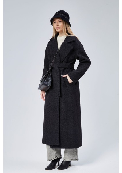 Siyah Buklet Kaşe Oversize Kaban