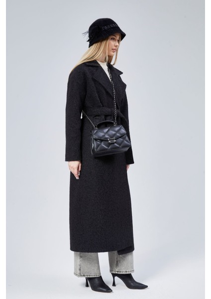 Siyah Buklet Kaşe Oversize Kaban