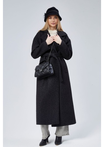 Siyah Buklet Kaşe Oversize Kaban