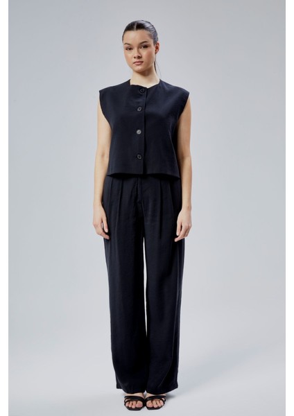 Siyah Regular Modal Kumaş Yelek