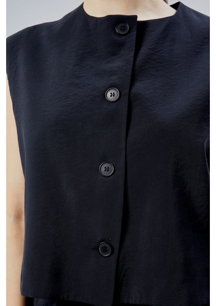 Siyah Regular Modal Kumaş Yelek