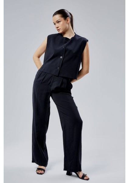 Siyah Regular Modal Kumaş Yelek