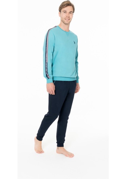 18942 Erkek Turkuaz Yuvarlak Yaka Uzun Kollu Pijama Takımı modelleri
