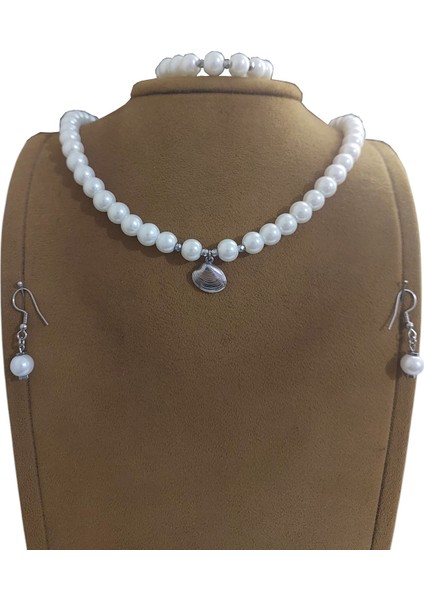 Inci Kolye Bileklik Küpe Set, Paslanmaz Çelik Istiridye Uçlu, Gümüş Rengi fiyatları