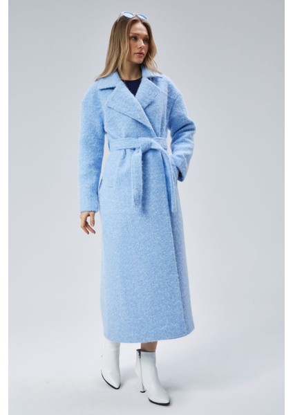 Mavi Buklet Kaşe Oversize Kaban