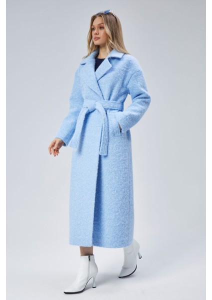 Mavi Buklet Kaşe Oversize Kaban