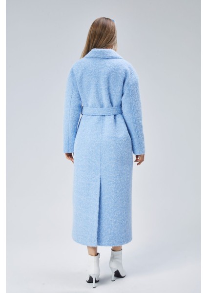 Mavi Buklet Kaşe Oversize Kaban