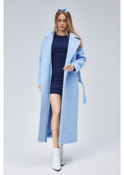 Mavi Buklet Kaşe Oversize Kaban