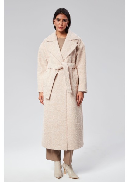 Bej Buklet Kaşe Oversize Kaban