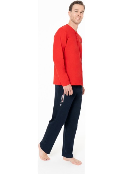 18959 Erkek Kırmızı Yuvarlak Yaka Patlı Uzun Kollu Pijama Takımı modelleri